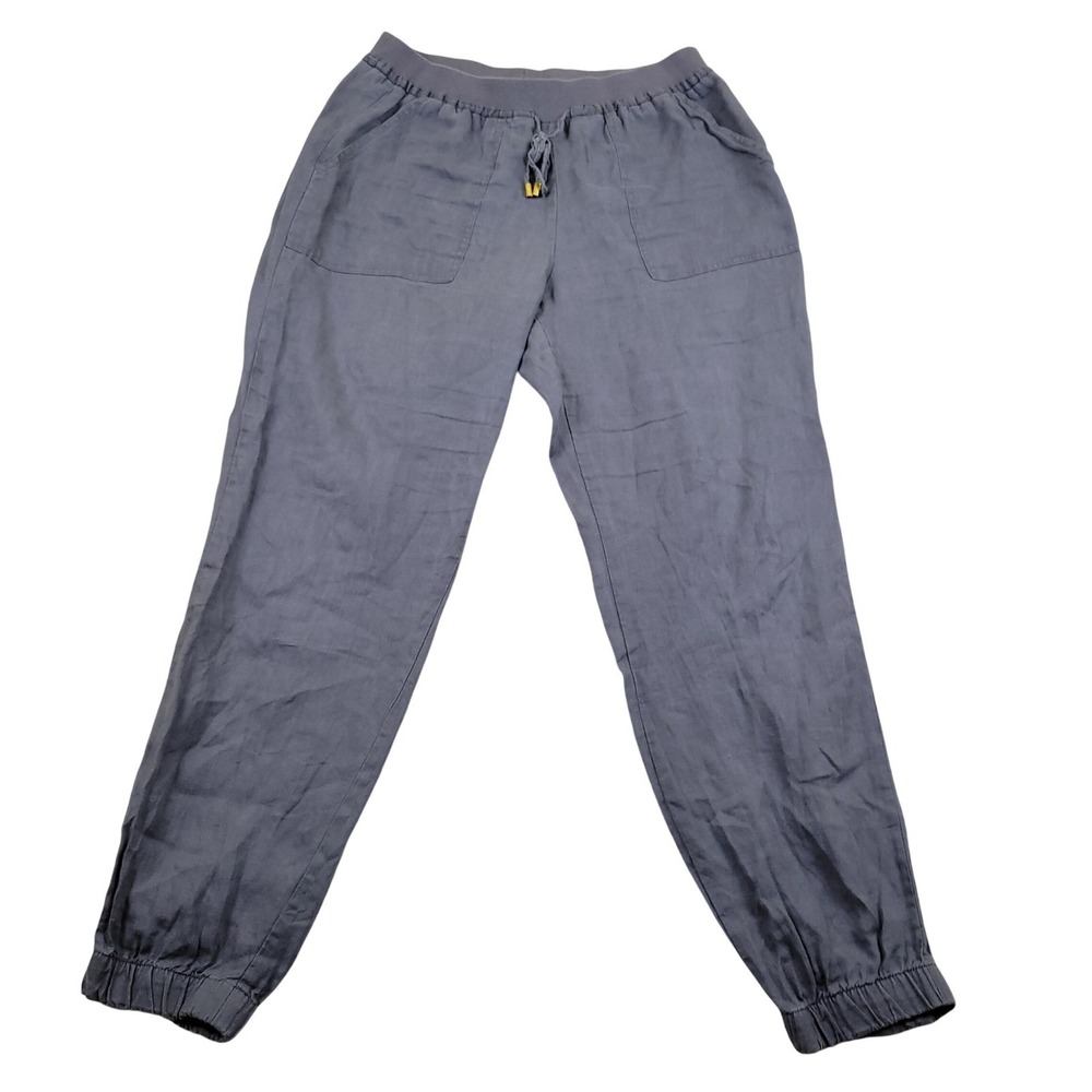 Ellen Tracy Jogger Linen Pants Womens Small Cornflower Blue Drawstring Boho Chic